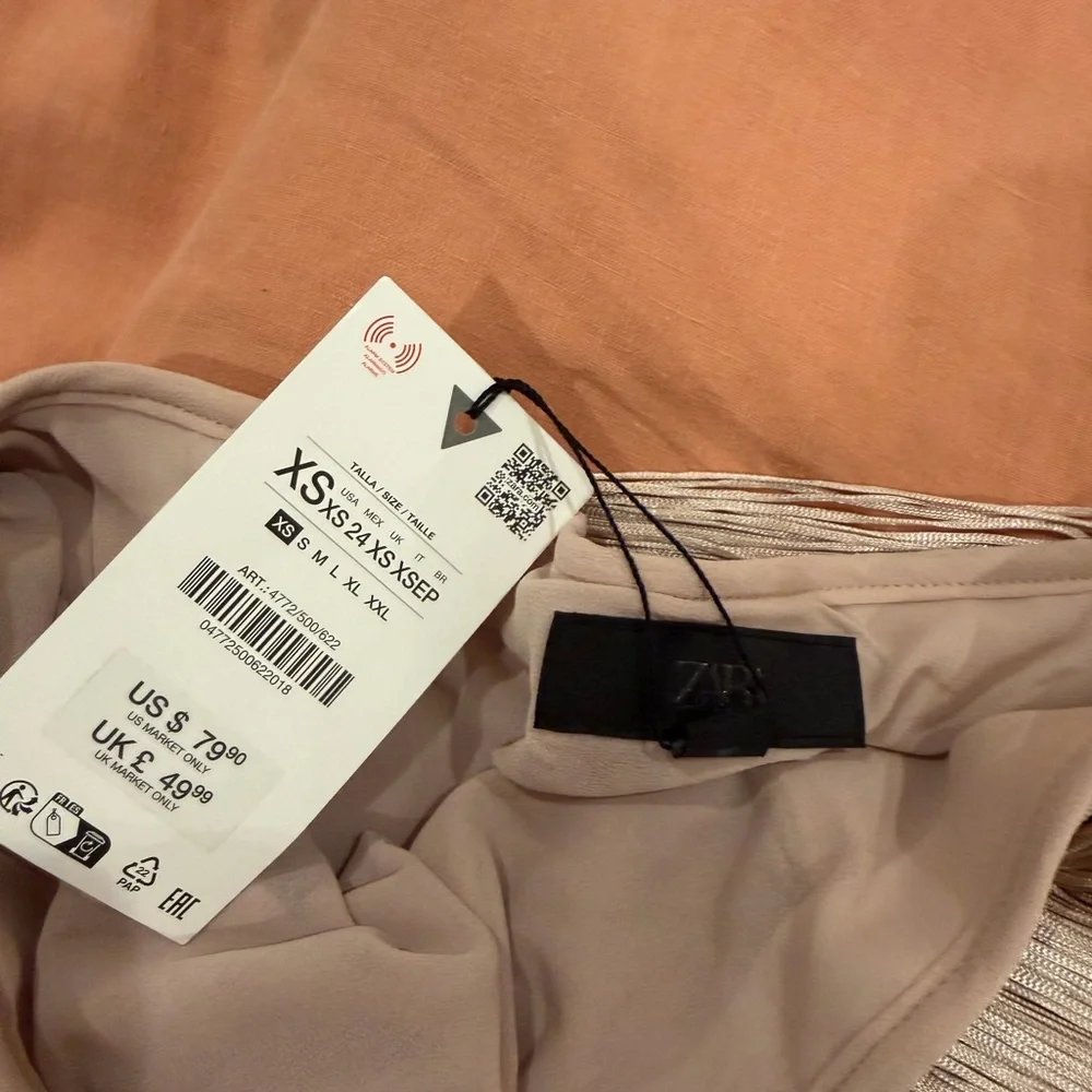 Zara champagne fringed skirt XS NWT - Picture 4 of 4